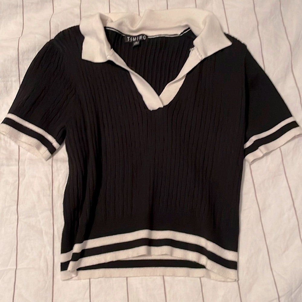 Cropped Knit Collared Timing tee Large